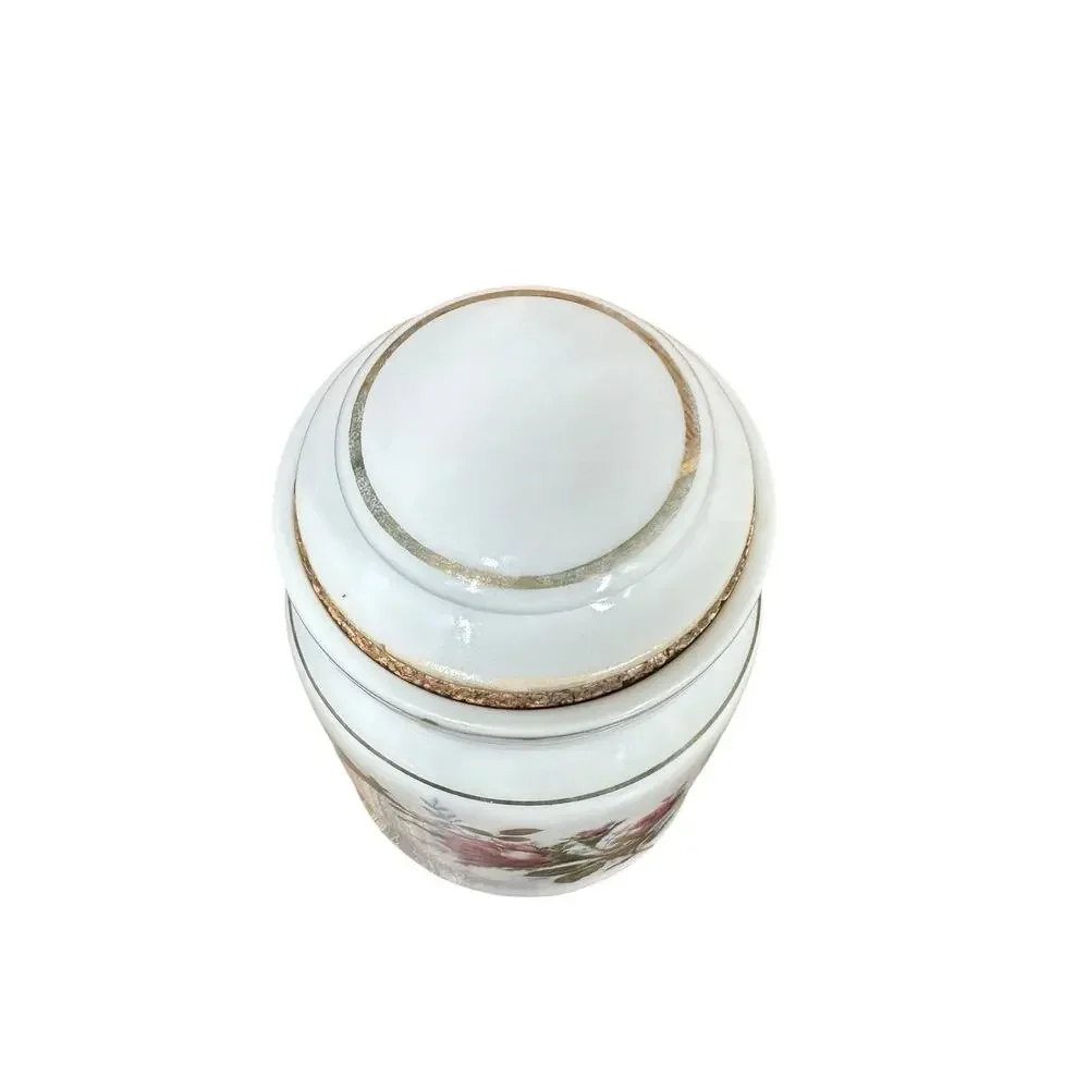 Vtg Porcelain Moss Rose Instant Coffee Canister Jar w/ Lid Japan Gold Accent 6